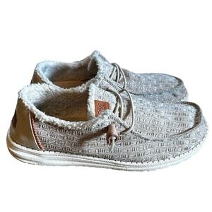 Hey Dude Light Grey Beige Wendy Warmth Faux Fur Loafers Women's 9